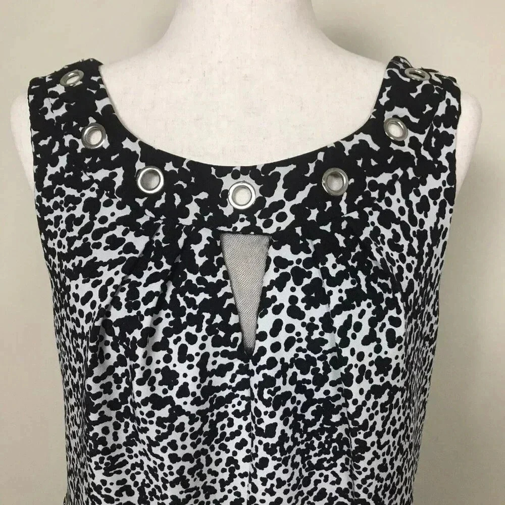 Black White Sleeveless Sheath Dress Size 14 Pleated Animal Print AA Studio Artsy - Picture 2 of 16